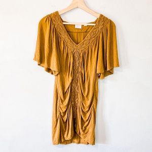 Anthropologie Postage Stamp Ruched Front Boho Top